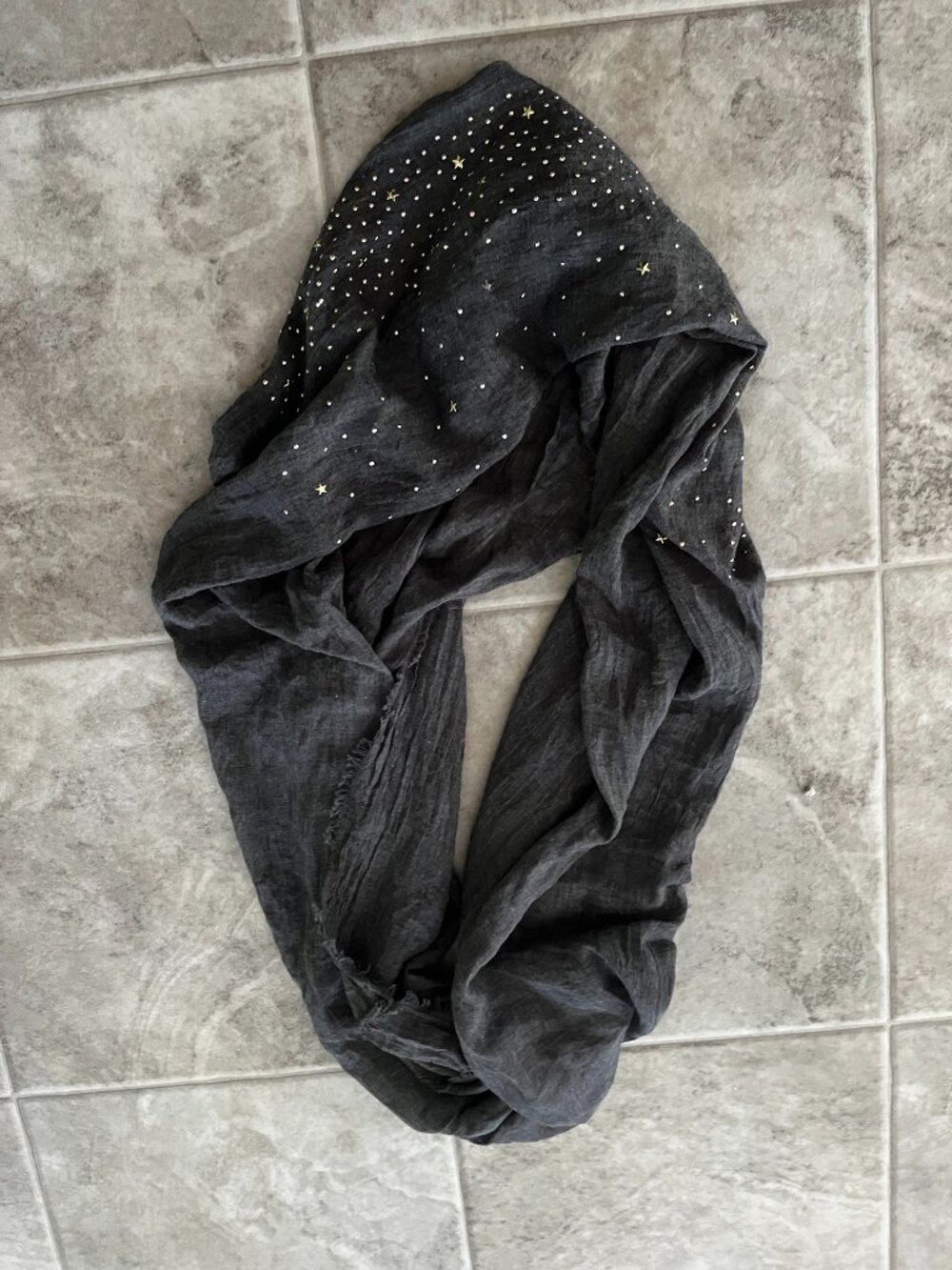 Sheer Gauze Infinity Scarf with golden accents